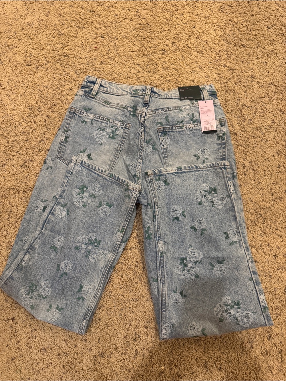 wild fable Light Blue Denim High-Rise Jeans with Green Floral Print - Picture 4 of 5